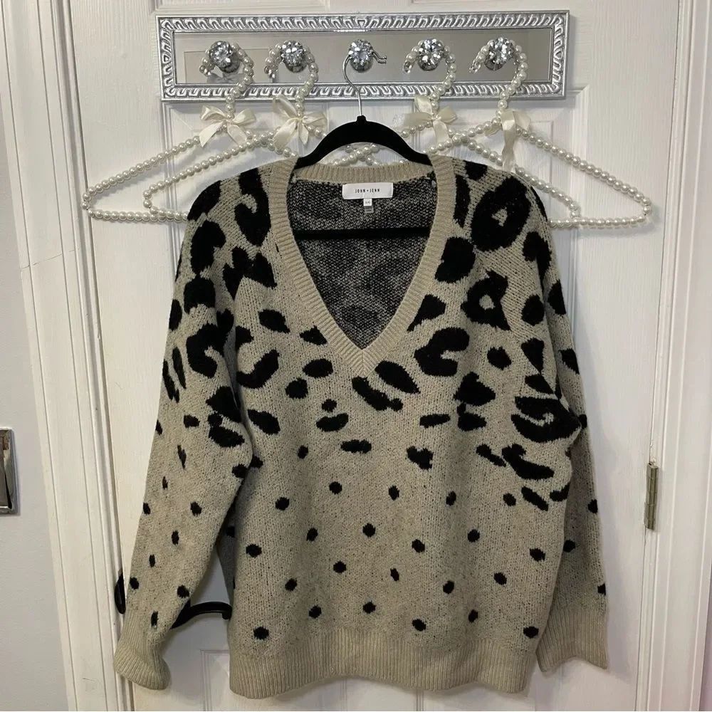 Leopard Print V-Neck Sweater John + Jenn